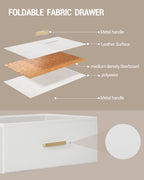 HEXCELEN Bedside Table Set of 2 with 2 Fabric Drawers & Shelf, Nightstand for Bedroom and Living Room, White
