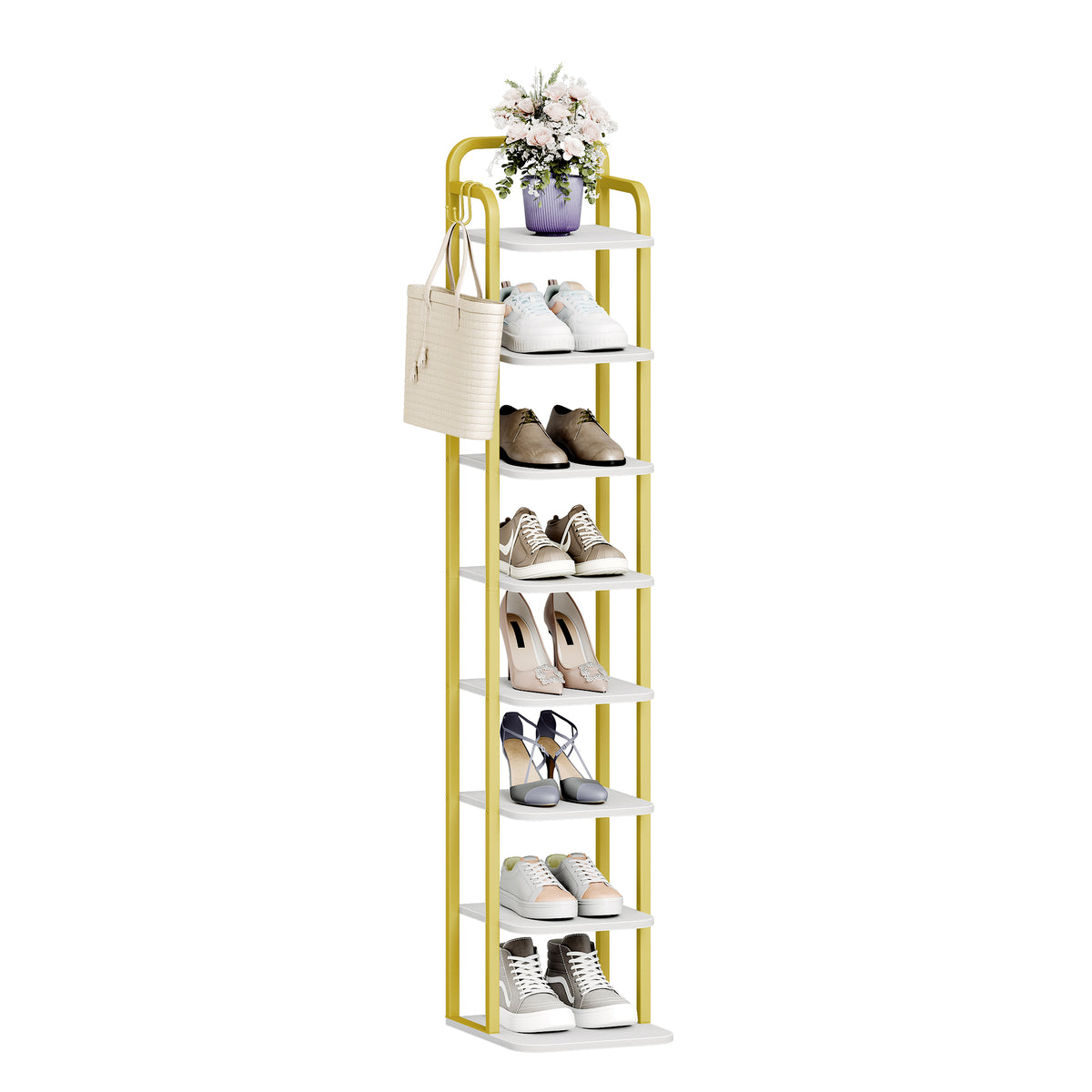 HEXCELEN Adjustable 8-Tier Vertical Shoe Rack, Space Saving Shoe Storage Unit