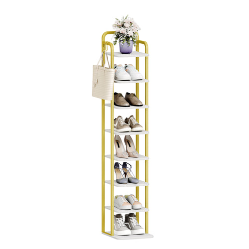 HEXCELEN Adjustable 8-Tier Vertical Shoe Rack, Space Saving Shoe Storage Unit