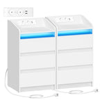 Hzuaneri Nightstand with Charging Station & LED, 3 Drawers, 2 AC Outlets & 2 USB Ports, White