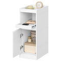 HEXCELEN Narrow Bedside Table, Nightstands with Tray, Side Table with 1 Door, Side Table with 2 Hooks, Space-Saving, for Bedroom, Living Room, Modern Style, White, 35 × 24 × 64 cm,301103X