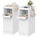 HEXCELEN Narrow Nightstand Set of 2, Nightstands with Tray, Side Table with 1 Door, Side Table with 2 Hooks, Space-Saving, for Bedroom, Living Room, Modern Style, White, 35 × 24 × 64 cm 301203X