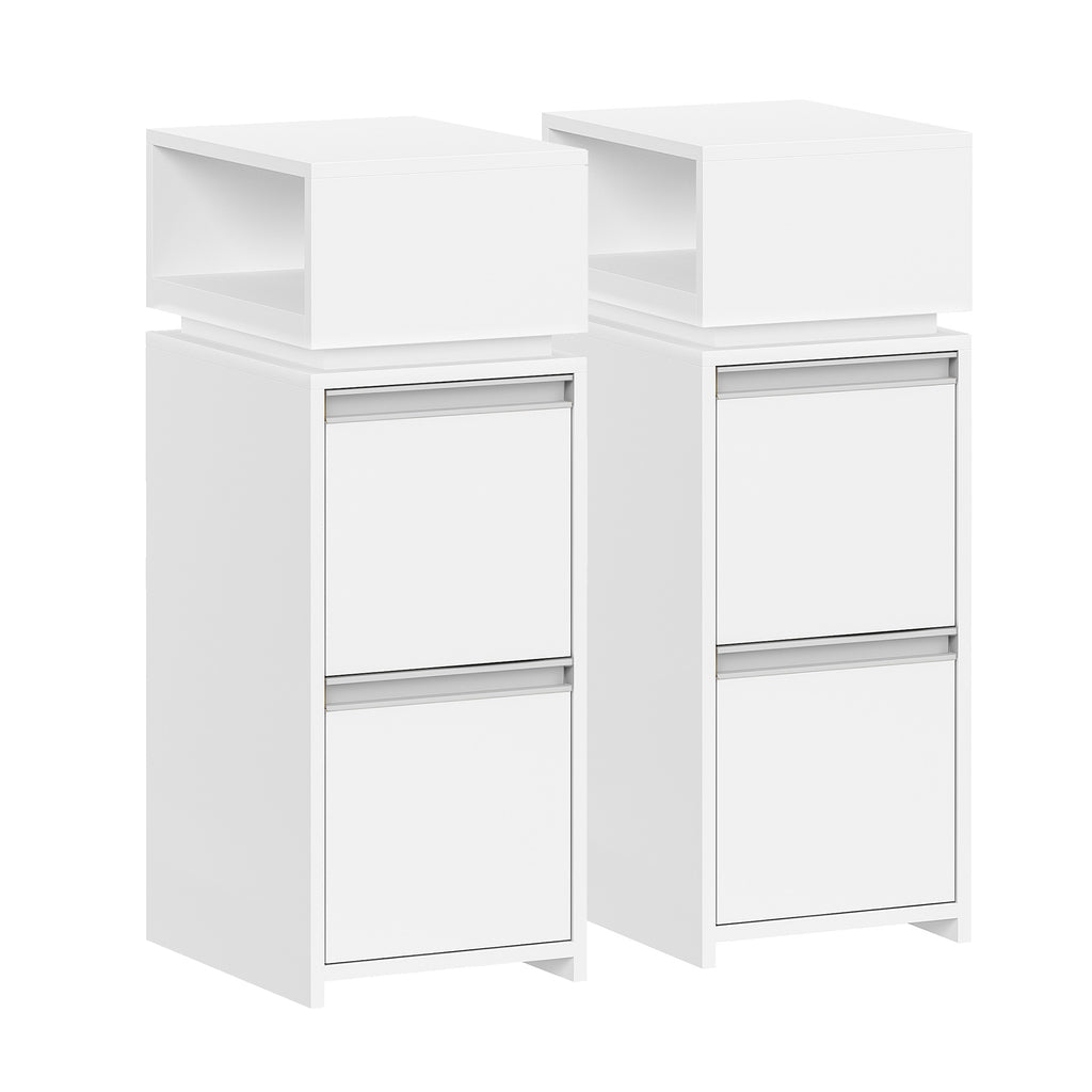 HEXCELEN Nightstand, Set of 2, Narrow with 2 Drawers and 1 Open Compartment, Bedside Table, Side Table for Bedroom and Living Room, Modern, 30 x 24 x 66.1 cm, White 320203X