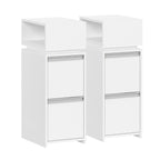HEXCELEN Nightstand, Set of 2, Narrow with 2 Drawers and 1 Open Compartment, Bedside Table, Side Table for Bedroom and Living Room, Modern, 30 x 24 x 66.1 cm, White 320203X