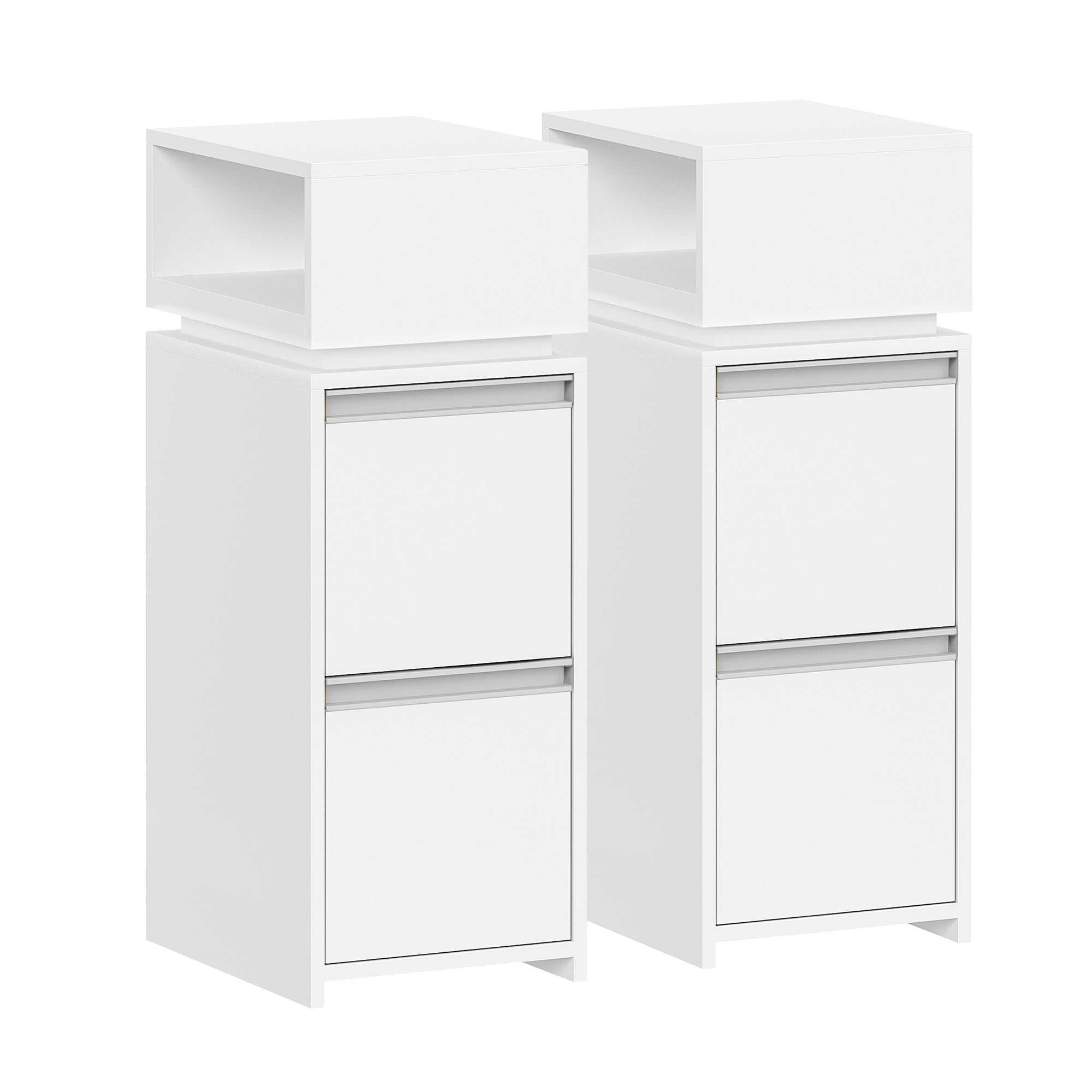 HEXCELEN Nightstand, Set of 2, Narrow with 2 Drawers and 1 Open Compartment, Bedside Table, Side Table for Bedroom and Living Room, Modern, 30 x 24 x 66.1 cm, White 320203X