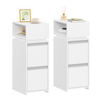HEXCELEN Nightstand, Set of 2, Narrow with 2 Drawers and 1 Open Compartment, Bedside Table, Side Table for Bedroom and Living Room, Modern, 30 x 24 x 66.1 cm, White 320203X