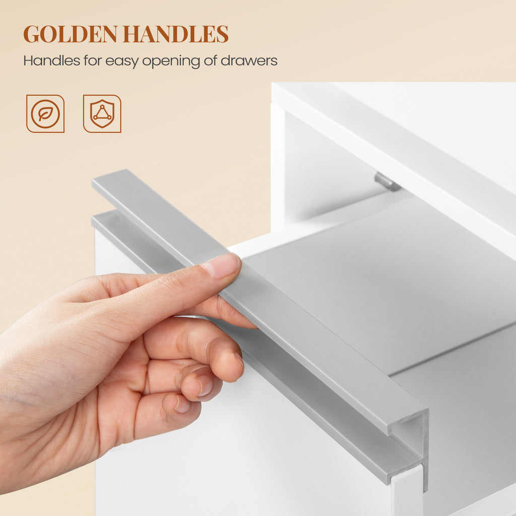 HEXCELEN Nightstand, Set of 2, Narrow with 2 Drawers and 1 Open Compartment, Bedside Table, Side Table for Bedroom and Living Room, Modern, 30 x 24 x 66.1 cm, White 320203X