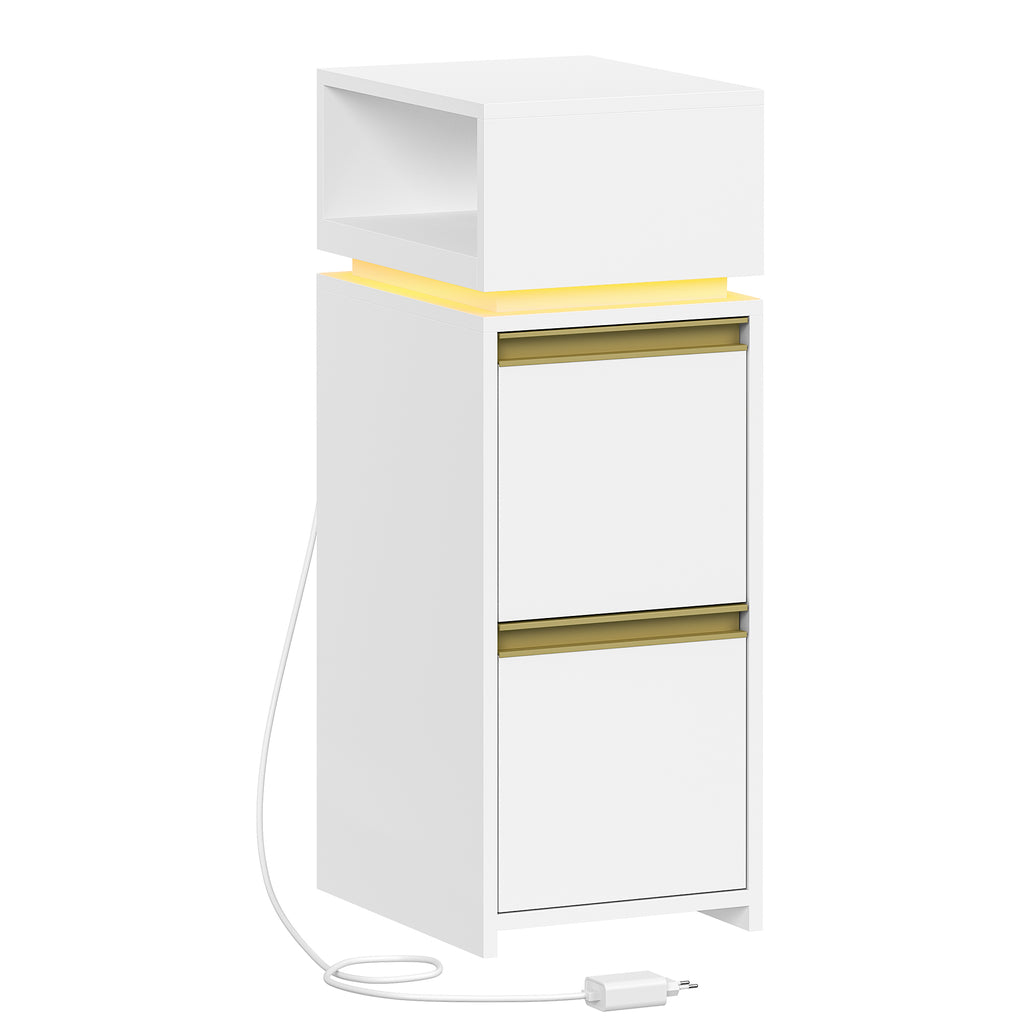 HEXCELEN Nightstand, Narrow, Side Table with 2 Drawers and 1 Open Compartment, Bedside Table for Bedroom, Side Table, for Bedroom, Living Room, Modern, White 321103X
