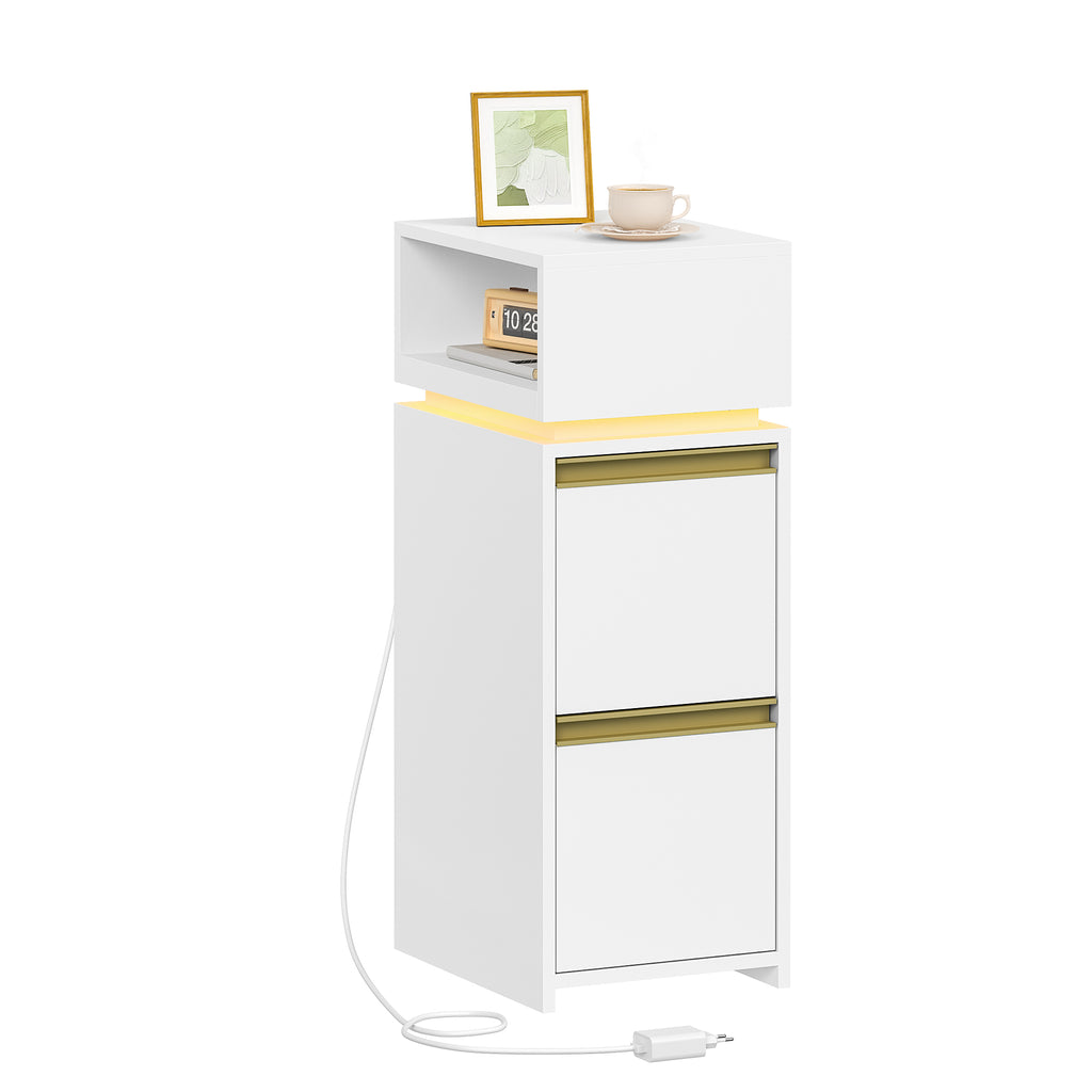 HEXCELEN Nightstand, Narrow, Side Table with 2 Drawers and 1 Open Compartment, Bedside Table for Bedroom, Side Table, for Bedroom, Living Room, Modern, White 321103X