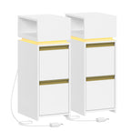 HEXCELEN Nightstand Set of 2, Narrow, Side Table with 2 Drawers and 1 Open Compartment, Bedside Table for Bedroom, Side Table, for Bedroom, Living Room, Modern, White 321203X