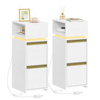 HEXCELEN Nightstand Set of 2, Narrow, Side Table with 2 Drawers and 1 Open Compartment, Bedside Table for Bedroom, Side Table, for Bedroom, Living Room, Modern, White 321203X