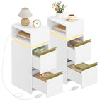 HEXCELEN Nightstand Set of 2, Narrow, Side Table with 2 Drawers and 1 Open Compartment, Bedside Table for Bedroom, Side Table, for Bedroom, Living Room, Modern, White 321203X