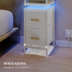 HEXCELEN Nightstand, Set of 2, Narrow Bedside Table, Side Table with 2 Fabric Drawers and Shelves, Bedroom Nightstand, for Bedroom Living Room, Modern, 30.2 x 24 x 67 cm, White, 322203W