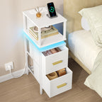 HEXCELEN Nightstand, Set of 2, Narrow Bedside Table, Side Table with 2 Fabric Drawers and Shelves, Bedroom Nightstand, for Bedroom Living Room, Modern, 30.2 x 24 x 67 cm, White, 322203W