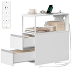 HEXCELEN Narrow Side Table, Set of 2, Nightstand, Narrow Nightstand with 2 Drawers and Open Compartment, Sofa Table, for Small Spaces, Living Room, Bedroom, Modern, 60 x 30 x 65 cm, White 326203W