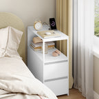 HEXCELEN Narrow Side Table, Set of 2, Nightstand, Narrow Nightstand with 2 Drawers and Open Compartment, Sofa Table, for Small Spaces, Living Room, Bedroom, Modern, 60 x 30 x 65 cm, White 326203W