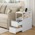 HEXCELEN Narrow Side Table, Set of 2, Nightstand, Narrow Nightstand with 2 Drawers and Open Compartment, Sofa Table, for Small Spaces, Living Room, Bedroom, Modern, 60 x 30 x 65 cm, White 326203W