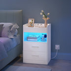 Hzuaneri Bedside Table with Tray, Bedside Table with Charging Function & LED Lighting, 2 Drawers, Modern, for Bedroom, Living Room, 35 x 40 x 64 cm, White NS33503XEU Visit the Hzuaneri Store
