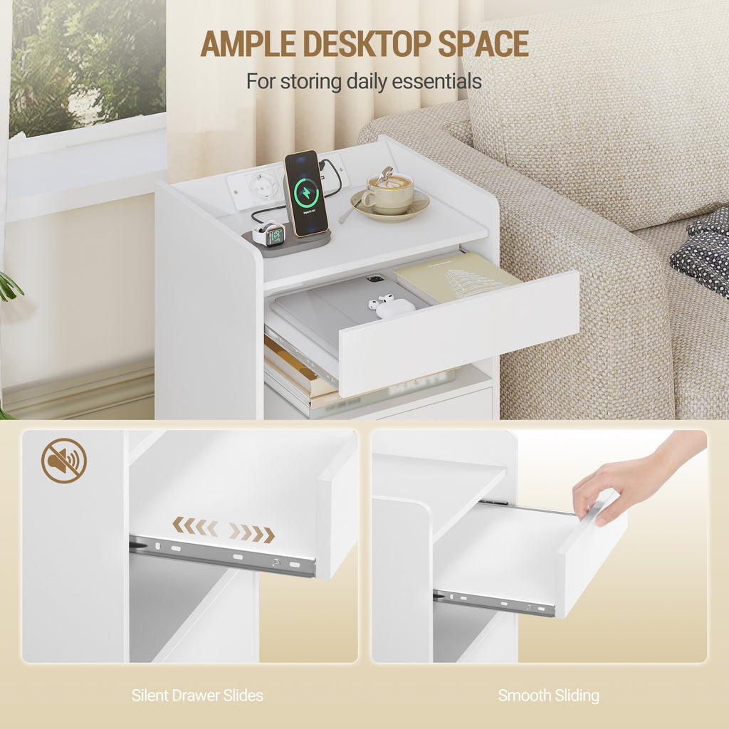 Hzuaneri Bedside Table with Tray, Bedside Table with Charging Function & LED Lighting, 2 Drawers, Modern, for Bedroom, Living Room, 35 x 40 x 64 cm, White NS33503XEU Visit the Hzuaneri Store