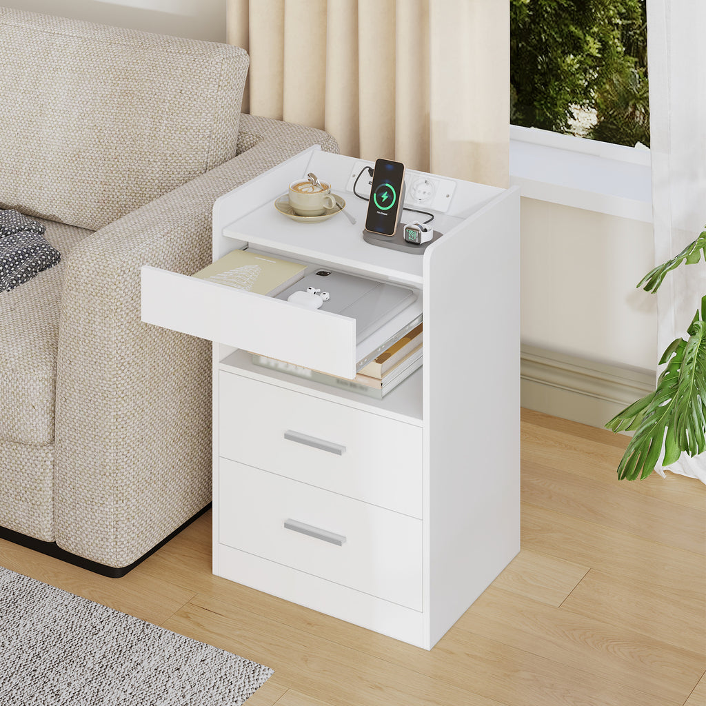 Hzuaneri Bedside Table with Tray, Bedside Table with Charging Function & LED Lighting, 2 Drawers, Modern, for Bedroom, Living Room, 35 x 40 x 64 cm, White NS33503XEU Visit the Hzuaneri Store