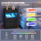 Hzuaneri Bedside Table Set of 2, Side Tables with Hidden Compartment, Smart Nightstand & LED Lighting, 2 AC, 2 USB, for Bedroom, Living Room, 35 x 40 x 64 cm, Black NS33604X