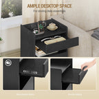 Hzuaneri Bedside Table Set of 2, Side Tables with Hidden Compartment, Smart Nightstand & LED Lighting, 2 AC, 2 USB, for Bedroom, Living Room, 35 x 40 x 64 cm, Black NS33604X
