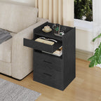 Hzuaneri Bedside Table Set of 2, Side Tables with Hidden Compartment, Smart Nightstand & LED Lighting, 2 AC, 2 USB, for Bedroom, Living Room, 35 x 40 x 64 cm, Black NS33604X