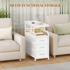 HEXCELEN Side Table, Narrow Nightstand, Bedside Table with 3 Drawers and 1 Open Compartment, Sofa Table, for Bedroom, Living Room, 60 × 30 × 66.6 cm, Modern White 336103W