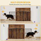 39.4" Large wooden dog crate, Indoor Dog Kennel with Barn Door for Medium/Large Dogs, 3 Doors dog Crate Furniture with Storage, Rustic Brown