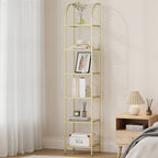Hzuaneri 6 Tier Bookcase Bookshelf, Tempered Glass Bookshelves, Slim Shelving Unit for Bedroom, Bathroom, Home Office, Steel Frame, Gold, BC20699G