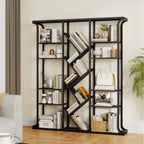 Hzuaneri Bookshelf, 3 Columns, 6 Tier Tree-Shaped Bookcase, 17 Open Independent Shelves, for Home Office, Bedroom, Living Room, 24 x 156 x 180 cm, Black BC53204B