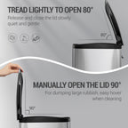 Hzuaneri 50L Kitchen Bin, Steel Pedal Bin with Soft-Close Lid, Inner Bucket, with 15 Bin Bags, Soft Close and Stay Open, Silver SW15099E