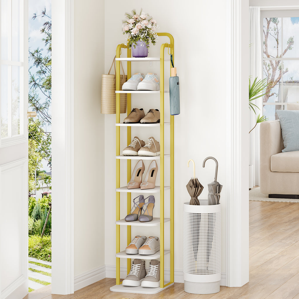 HEXCELEN Adjustable 8-Tier Vertical Shoe Rack, Space Saving Shoe Storage Unit