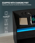 Hzuaneri Bedside Table with LED Light & Charging Station, 2 USB Ports & Outlets, Storage Drawer