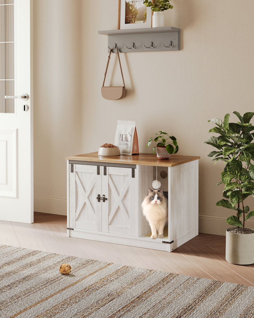 Hzuaneri Cat Cabinet, Cat Litter Box, Cat Toilet Cabinet, Hidden Cat Litter Box Cabinet Furniture, Vintage Brown-White