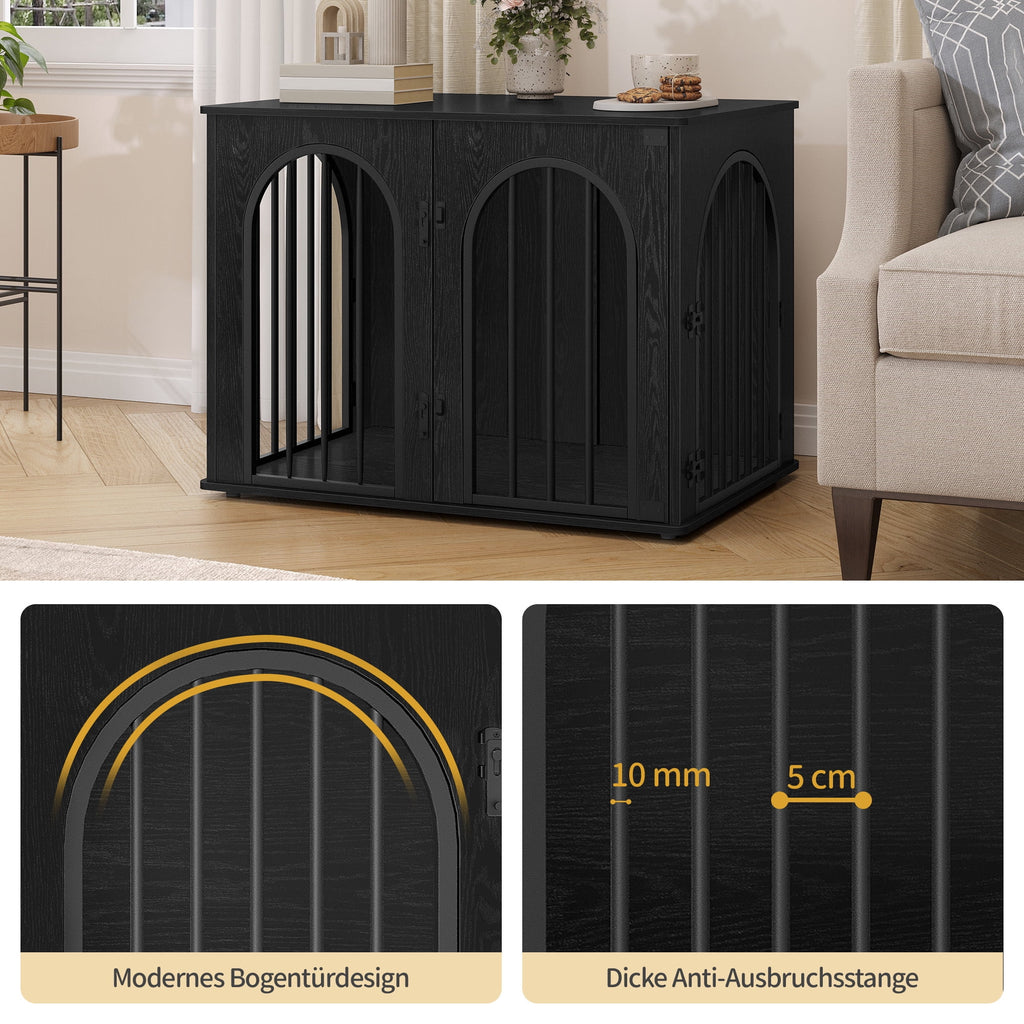 Hzuaneri Wooden Dog Crate Furniture, 31.5" Indoor Dog Kennel with Cushion, Dog Cage for Small Medium Dogs, Decorative Pet House Side End Table, Chew-Resistant, Black