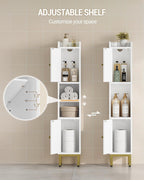 Bathroom Storage Cabinet, Narrow Bathroom Cabinet for Small Spaces with 2 Doors, 4 Adjustable Feet, Slim Freestanding Design, White