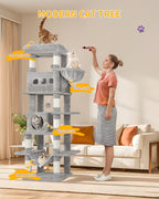 Hzuaneri Cat Tree,  Large Cat Tower for Indoor Cats, Multi-Level Cat House with Condo