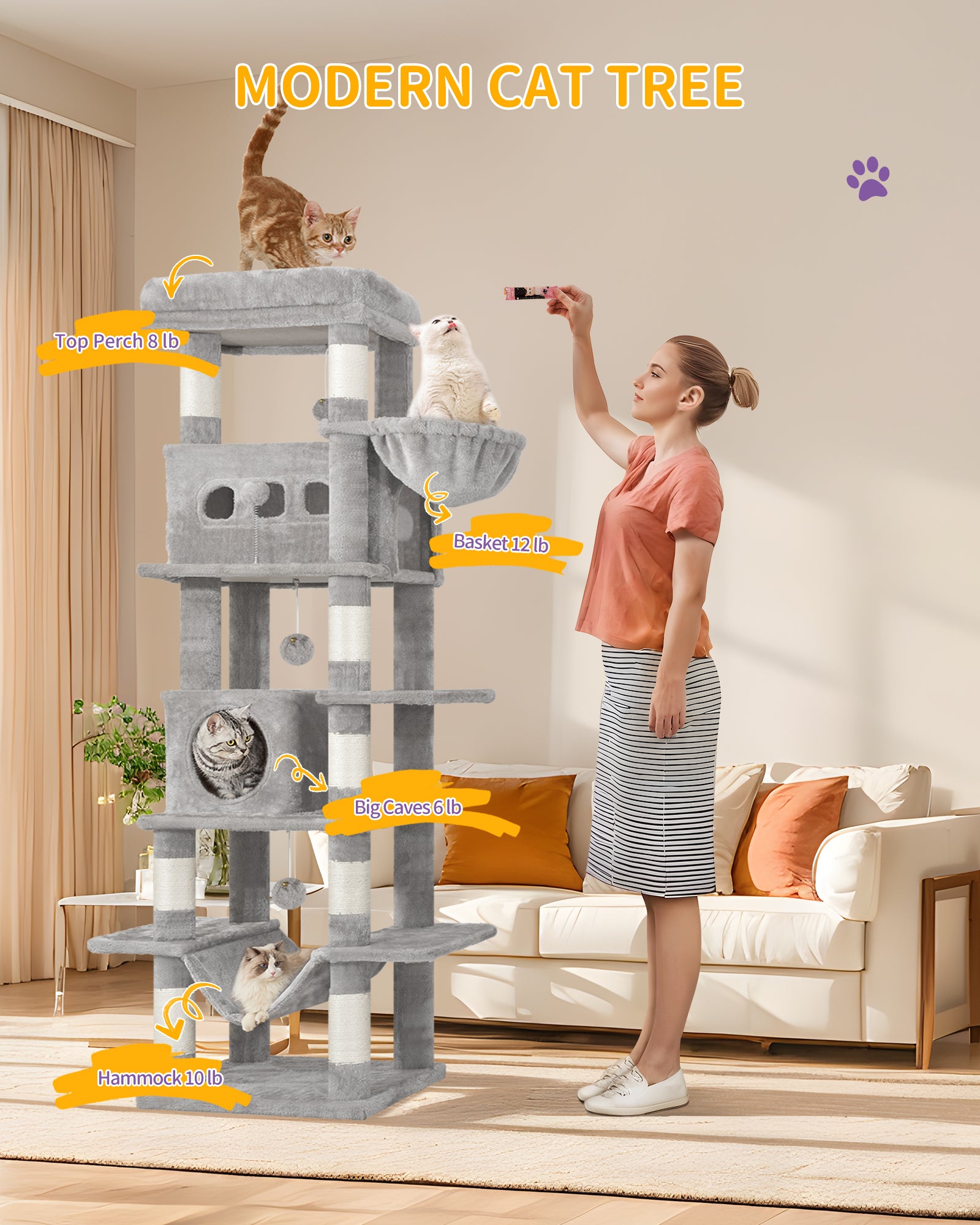 Hzuaneri Cat Tree,  Large Cat Tower for Indoor Cats, Multi-Level Cat House with Condo