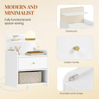 HEXCELEN Nightstand Set of 2, Side Table with 1 Drawer and 2 Open Compartments, Bedside Table, Sofa Table, Space-Saving, for Bedroom, Living Room, Modern, White 411203X