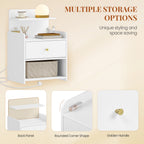 HEXCELEN Nightstand Set of 2, Side Table with 1 Drawer and 2 Open Compartments, Bedside Table, Sofa Table, Space-Saving, for Bedroom, Living Room, Modern, White 411203X