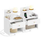 HEXCELEN Nightstand Set of 2, Side Table with 1 Drawer and 2 Open Compartments, Bedside Table, Sofa Table, Space-Saving, for Bedroom, Living Room, Modern, White 411203X