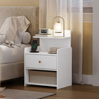 HEXCELEN Nightstand Set of 2, Side Table with 1 Drawer and 2 Open Compartments, Bedside Table, Sofa Table, Space-Saving, for Bedroom, Living Room, Modern, White 411203X