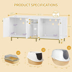 Hzuaneri Cat Litter Box Enclosure for 2 Cats, 55" Hidden Litter Boxes with Double Room, Storage, Plush Ball, Wooden Cat Washroom Furniture, White Gold