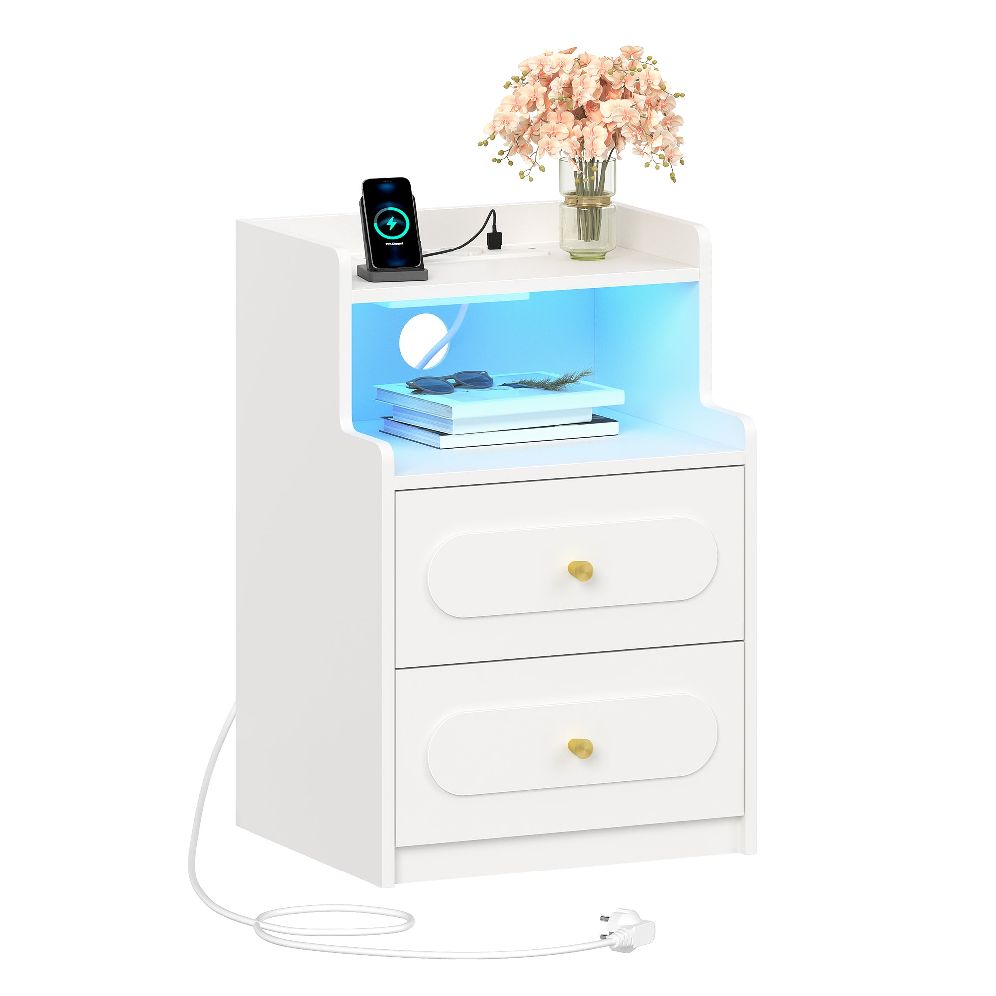 HEXCELEN Nightstand, Side Table with 2 Drawers, Nightstand with Open Compartment, Bedside Table for Bedroom, Wood-Based Nightstand, Sofa Table, for Bedroom Living Room White 421103X
