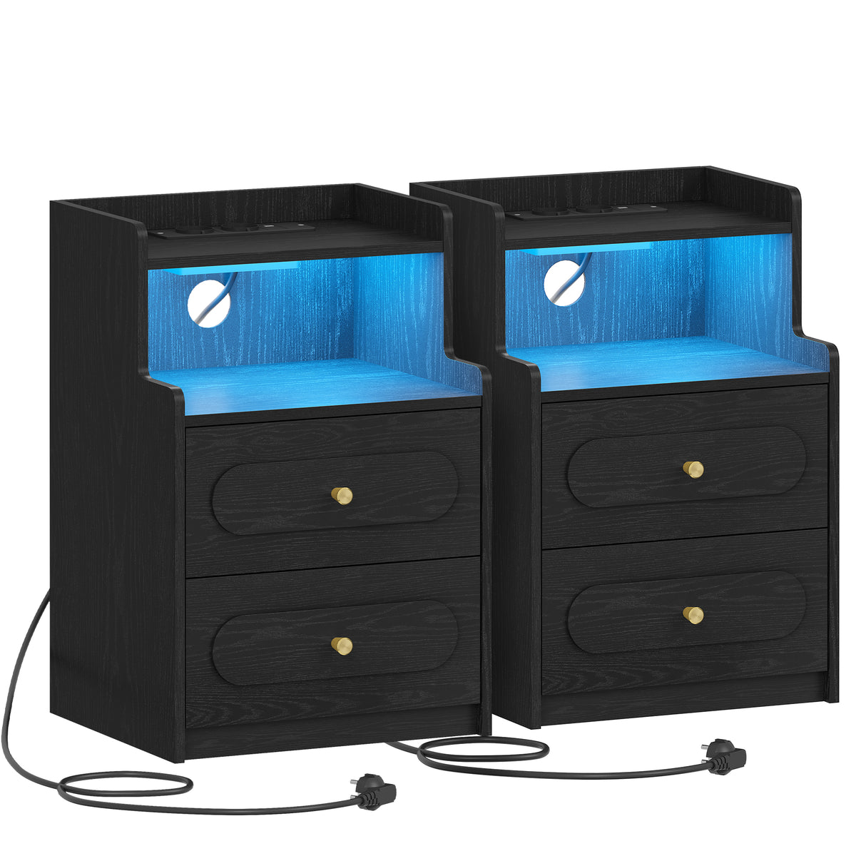 HEXCELEN Nightstand, Set of 2, Side Table with 2 Drawers, Nightstand with Open Compartment, Bedside Table for Bedroom, Wood-Based Nightstand, Sofa Table, for Bedroom Living Room Black 421204X