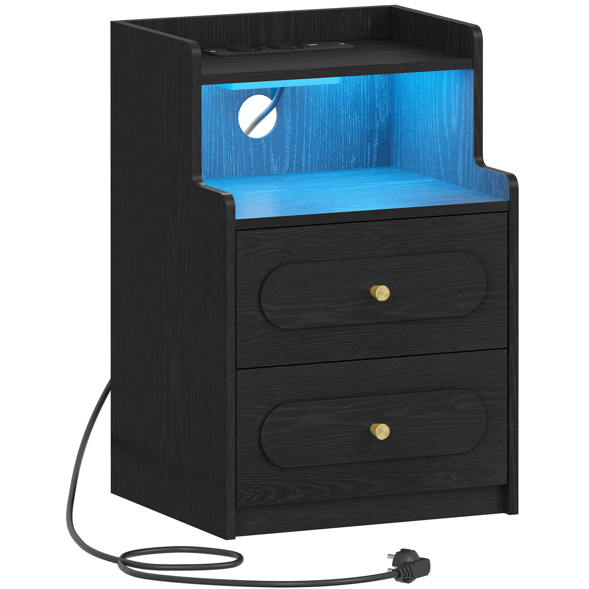 HEXCELEN Nightstand, Side Table with 2 Drawers, Nightstand with Open Compartment, Bedside Table for Bedroom, Wood-Based Nightstand, Sofa Table, for Bedroom Living Room Black 421104X