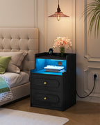 HEXCELEN Nightstand, Set of 2, Side Table with 2 Drawers, Nightstand with Open Compartment, Bedside Table for Bedroom, Wood-Based Nightstand, Sofa Table, for Bedroom Living Room Black 421204X
