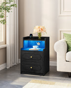 HEXCELEN Nightstand, Set of 2, Side Table with 2 Drawers, Nightstand with Open Compartment, Bedside Table for Bedroom, Wood-Based Nightstand, Sofa Table, for Bedroom Living Room Black 421204X