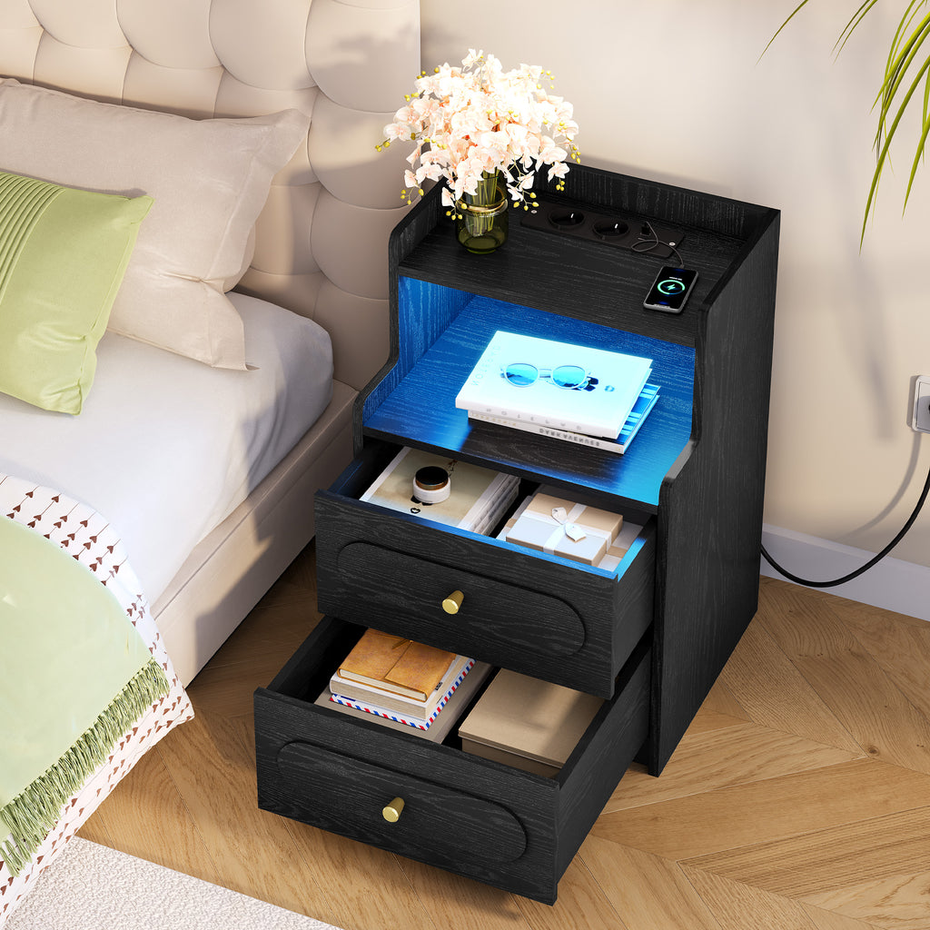 HEXCELEN Nightstand, Side Table with 2 Drawers, Nightstand with Open Compartment, Bedside Table for Bedroom, Wood-Based Nightstand, Sofa Table, for Bedroom Living Room Black 421104X